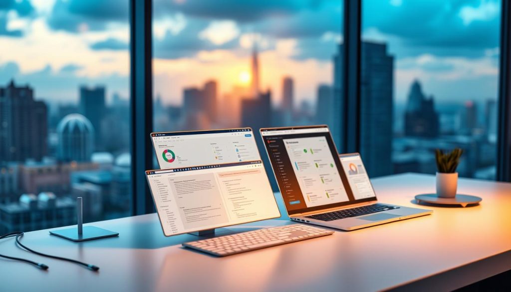 A breathtaking display of BoostedHost's plugin features, captured in vivid detail. Meticulously crafted plugins, each a testament to the platform's versatility, arranged on a sleek, minimalist desk. Soft, directional lighting casts a warm glow, highlighting the intricate designs and intuitive interfaces. In the background, a blurred city skyline suggests the powerful capabilities of the platform, ready to elevate any digital presence. The overall scene conveys a sense of efficiency, sophistication, and the seamless integration of cutting-edge functionality.