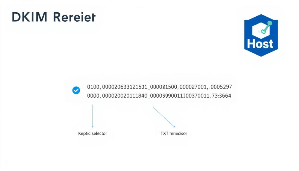 A detailed technical diagram of a DKIM (DomainKeys Identified Mail) record, presented in a clean, minimalist style. The image should feature a prominent BoostedHost logo in the top-right corner, conveying a professional, enterprise-grade presentation. The diagram should include a clear visualization of the key components of a DKIM record, such as the selector, public key, and the TXT format, all rendered with precision and clarity. The overall mood should be one of informative, authoritative, and visually appealing, reflecting the subject matter and the section title.