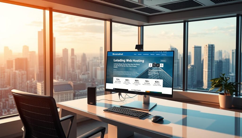 A modern and sleek office workspace with a large, panoramic window overlooking a bustling city skyline. On the desk, a state-of-the-art computer setup displays the website for BoostedHost, a leading web hosting provider. The screen shows metrics for lightning-fast page load times, exceptional 99.99% uptime, and a comprehensive suite of hosting solutions. The lighting is warm and natural, casting a professional, authoritative tone. The image conveys a sense of productivity, efficiency, and the trust that BoostedHost can deliver reliable, high-performance web hosting in 2025. A modern and sleek office workspace with a large, panoramic window overlooking a bustling city skyline. On the desk, a state-of-the-art computer setup displays the website for BoostedHost, a leading web hosting provider. The screen shows metrics for lightning-fast page load times, exceptional 99.99% uptime, and a comprehensive suite of hosting solutions. The lighting is warm and natural, casting a professional, authoritative tone. The image conveys a sense of productivity, efficiency, and the trust that BoostedHost can deliver reliable, high-performance web hosting in 2025.