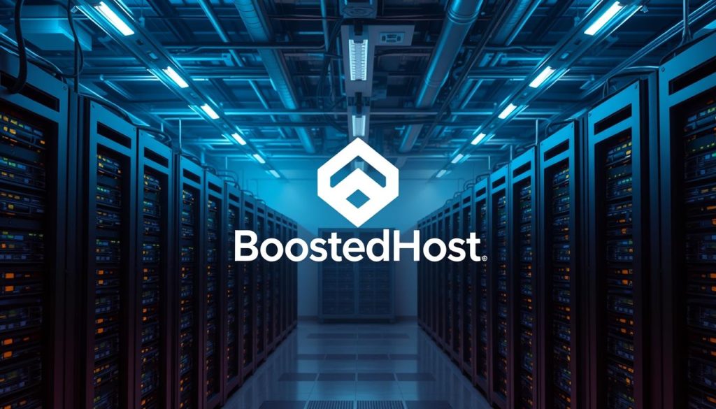 A modern and sleek web hosting platform, featuring server racks in a well-lit data center. Rows of high-performance computers and networking equipment fill the foreground, casting a soft, ambient glow. In the middle ground, the BoostedHost logo is prominently displayed, conveying a sense of professionalism and reliability. The background showcases the infrastructure, with cable trays, cooling systems, and a subtle haze suggesting the scale and complexity of the hosting services. The overall atmosphere is one of technological sophistication, efficiency, and a commitment to providing top-notch hosting solutions.