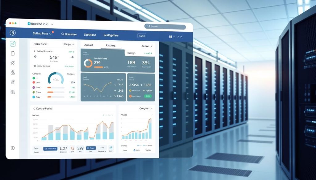 A modern, minimalist web hosting control panel interface, showcasing the BoostedHost brand. The foreground features an intuitive dashboard with clear metrics, navigation, and configuration options. In the middle ground, a sleek server rack setup, with crisp LED lighting and industrial design. The background depicts a serene, softly-lit data center, with clean lines, cool tones, and a sense of technological sophistication. The overall atmosphere conveys efficiency, reliability, and a user-friendly web hosting experience. A modern, minimalist web hosting control panel interface, showcasing the BoostedHost brand. The foreground features an intuitive dashboard with clear metrics, navigation, and configuration options. In the middle ground, a sleek server rack setup, with crisp LED lighting and industrial design. The background depicts a serene, softly-lit data center, with clean lines, cool tones, and a sense of technological sophistication. The overall atmosphere conveys efficiency, reliability, and a user-friendly web hosting experience.