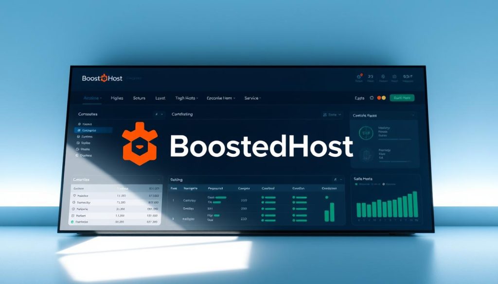 A modern, sleek web hosting control panel with the BoostedHost logo prominently displayed. The interface features intuitive navigation, clear status indicators, and easy-to-use management tools. The background showcases a minimalist design with subtle gradients and clean typography, creating a professional, high-tech atmosphere. The scene is illuminated by soft, directional lighting that highlights the interface's crisp details and creates a sense of depth. The overall composition conveys the efficiency, reliability, and user-friendliness of the BoostedHost web hosting platform.