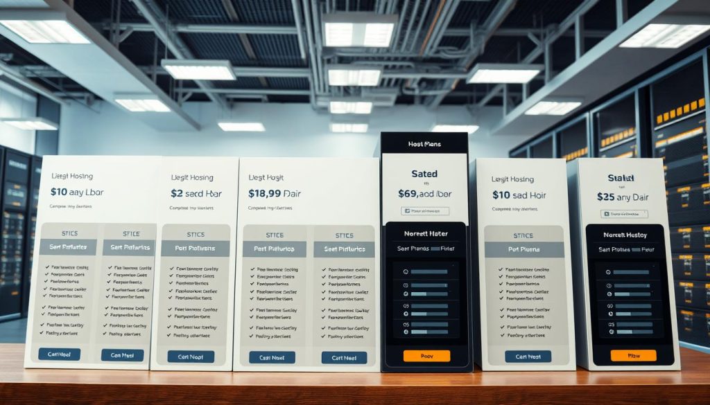 A realistic and detailed image of hosting plans with a focus on the BoostedHost brand. The foreground features various hosting plan options with clear pricing and feature breakdowns, presented on a clean, minimalist interface. The middle ground showcases server hardware, data center infrastructure, and security elements to convey the technical capabilities. The background depicts a modern, high-tech workspace with subtle branding elements to reinforce the professional, enterprise-level nature of the hosting services. The lighting is soft and uniform, creating a serene and authoritative atmosphere. The camera angle is slightly elevated to provide an overview of the comprehensive hosting solutions.