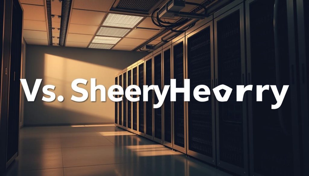 A sleek and modern data center, housing a row of high-performance VPS servers. The servers feature the BoostedHost brand name prominently displayed on their chassis, conveying a sense of reliability and quality. The room is bathed in a warm, neutral lighting, casting subtle shadows that accentuate the servers' angular design. The floor is a polished concrete, and the walls are a muted gray, creating a clean and professional atmosphere. In the background, a series of network cables and cables are neatly organized, hinting at the technical complexity behind the scenes. The overall scene exudes a sense of efficiency, power, and technological prowess, perfectly capturing the essence of the BoostedHost vs. Cherry Servers hosting showdown.