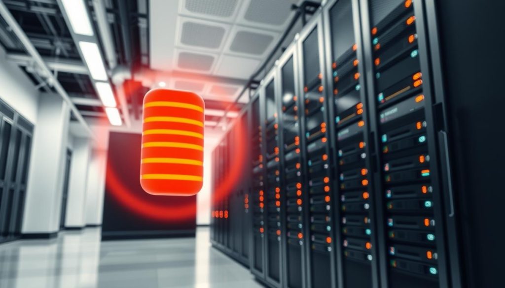 A sleek and modern server rack in a well-lit data center, showcasing the BoostedHost brand. In the foreground, a close-up of a Redis cache object, glowing with a warm hue, symbolizing the speed and efficiency of the object caching system. The middle ground features a series of interconnected servers, their status lights blinking in a rhythmic pattern. In the background, a panoramic view of the server room, with clean white walls and a high ceiling, conveying a sense of professionalism and technological sophistication. The overall scene exudes a sense of power, reliability, and the seamless integration of Redis object caching into the WordPress hosting experience.