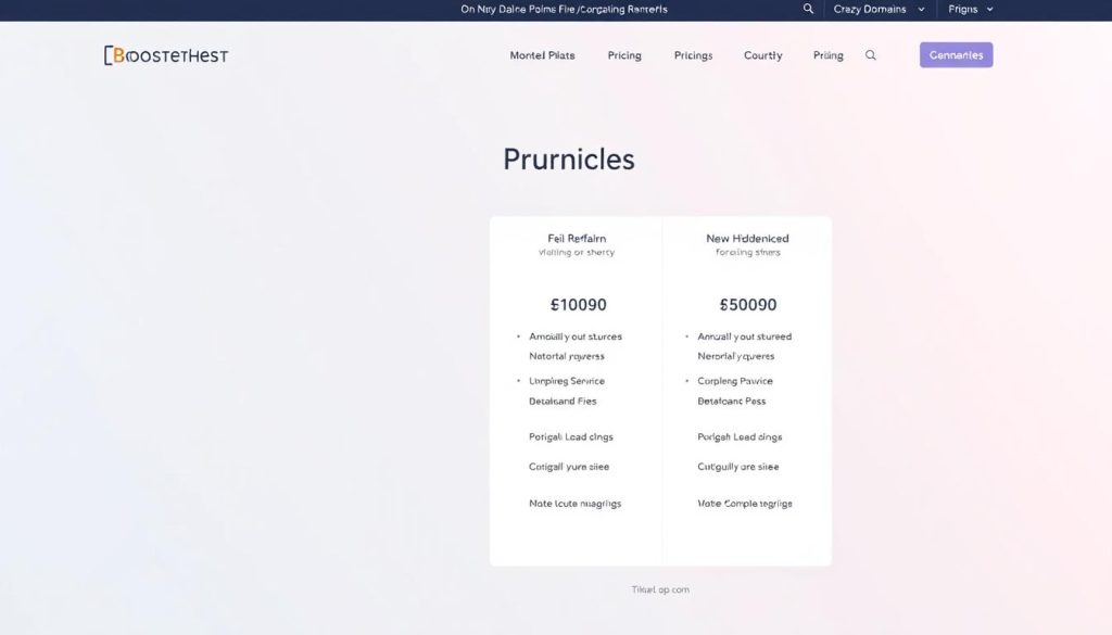 A sleek, minimalist web page showcasing the pricing and plans of BoostedHost, a web hosting provider. The page features a clean, responsive design with clear, easy-to-understand pricing information, including monthly and annual costs, resource allocations, and any hidden fees or add-ons. The background is a soft, muted gradient that provides a calming, professional atmosphere. The foreground highlights the key pricing details in a well-organized, visually appealing manner, with subtle iconography and typography to enhance the user experience. The overall impression is one of transparency, trust, and value, inviting the user to confidently compare BoostedHost's offerings against competitors like Crazy Domains.